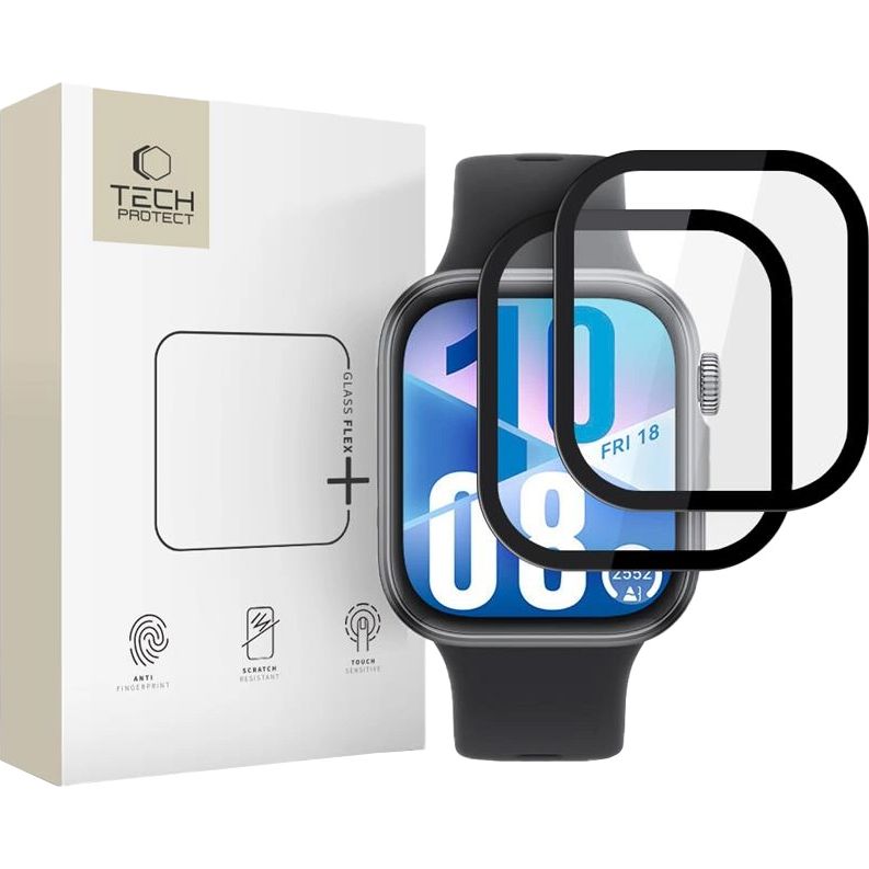 Szkło hybrydowe Tech-Protect Glass Flex+ do Huawei Watch Fit 4 / 3, 2 sztuki, przezroczyste z czarną ramką